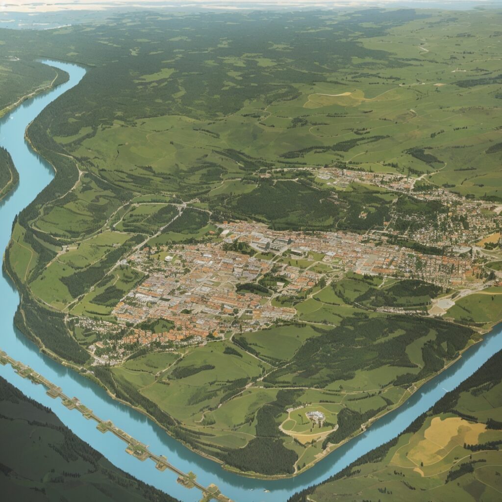 DreamShaper_v5_a_top_down_view_of_a_map_showing_a_small_mediev