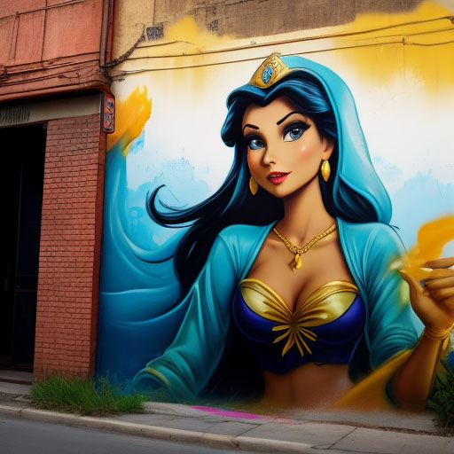 DreamShaper_v5_Spray_Painting_on_Wall_of_Disney_Princess_Jasmi_0