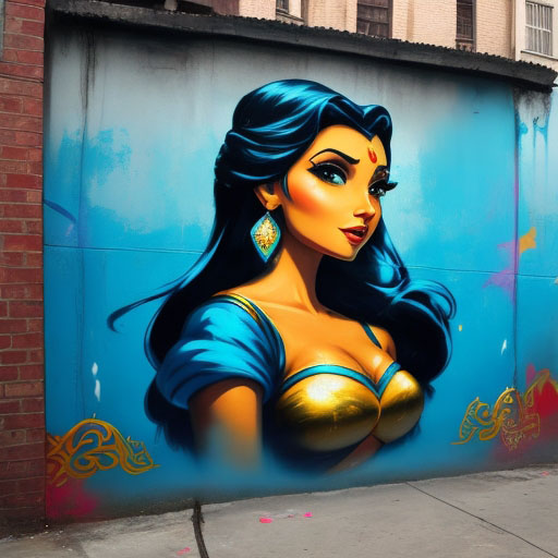 DreamShaper_v5_Spray_Painting_on_Wall_of_Disney_Princess_Jasmi_0