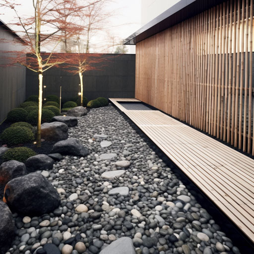 Contemporary and minimalist Japanese garden with a sleek and elegant design