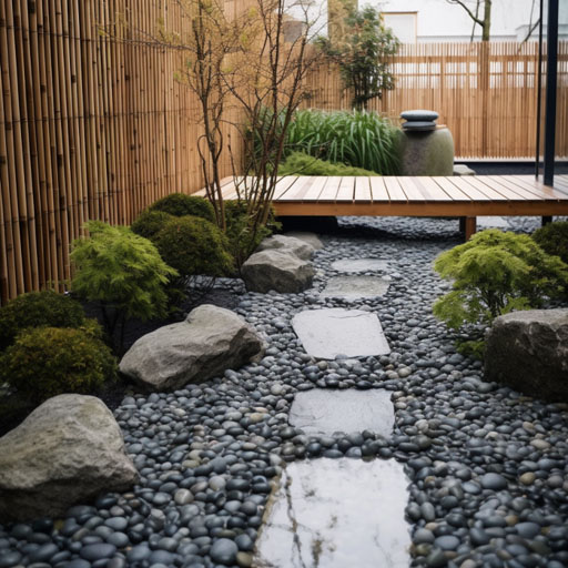 Contemporary and minimalist Japanese garden with a sleek and elegant design