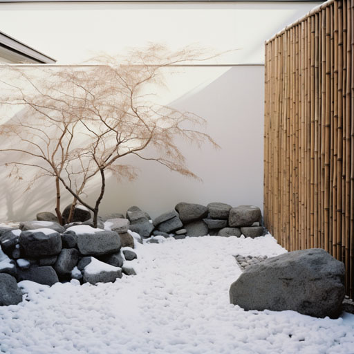 Contemporary and minimalist Japanese garden with a sleek and elegant design