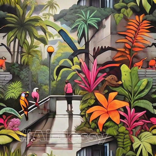 large-scale street art mural on a concrete wall,