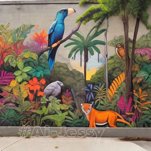 large-scale street art mural on a concrete wall,