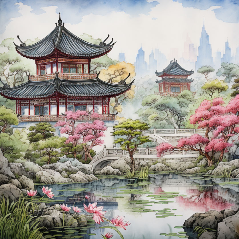 Chinese art, Chinese garden Stunning Chinese scroll paintings featuring serene Chinese art.