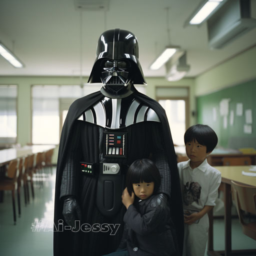 Miyazaki film, darth Vader and luke sky Walker 