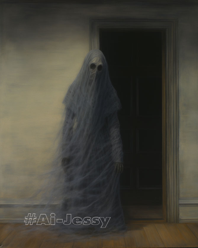 a painting of a woman in a dark room, ghostly forms, walter launt palmer,