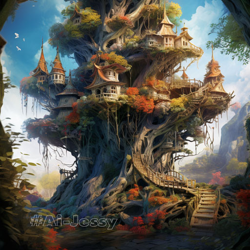 ancient marble tree house in fairy forest