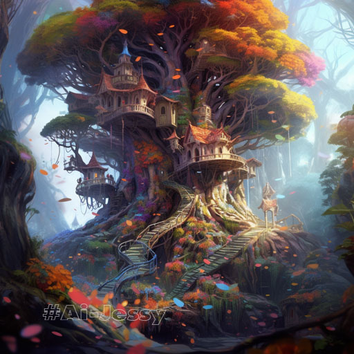 ancient marble tree house in fairy forest