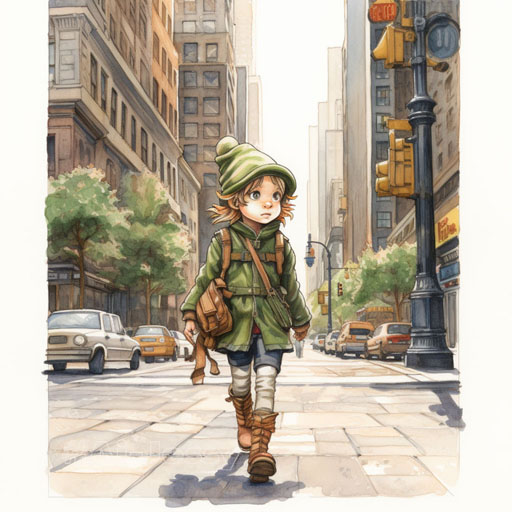colored pencil sketch of elf child with pointed ears wearing forest ranger attire