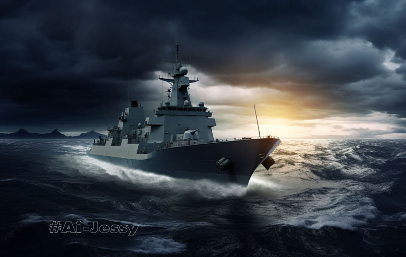 modern warship in the dark tempest, strong 