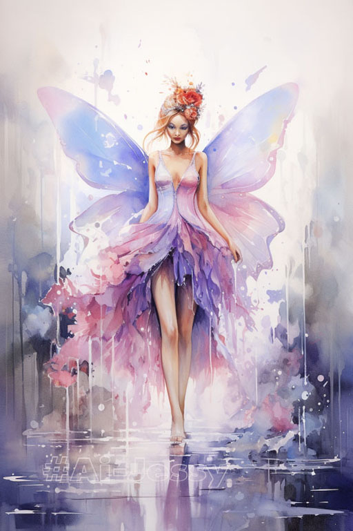 watercolor painting of a gorgeous Fairy Queen, some drips,
